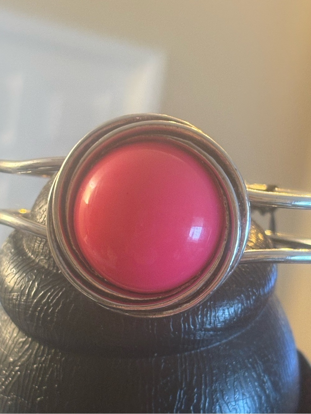paparazzi Hot Pink Center Silver-Tone Bangle Bracelet